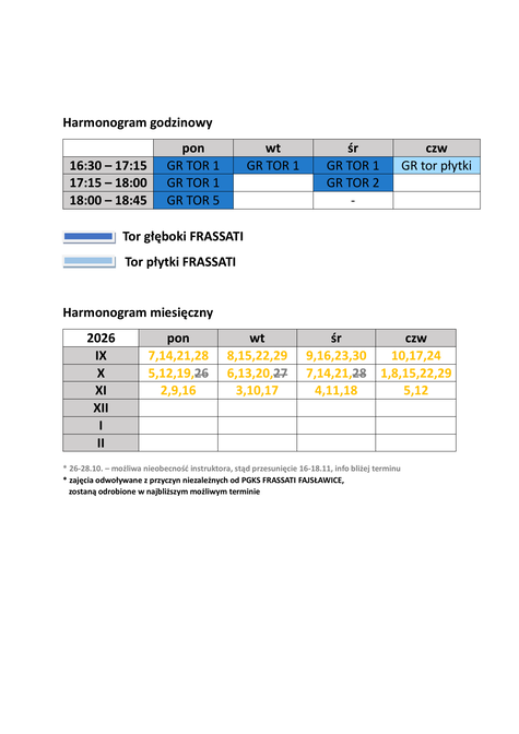 Harmonogram zajęć pływania jesien/zima 2026